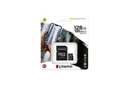 KINGSTON SDCS2/128GB, CANVAS, CL10, 100Mb/s, MicroSD Kart Bellek (SD Adaptörlü)