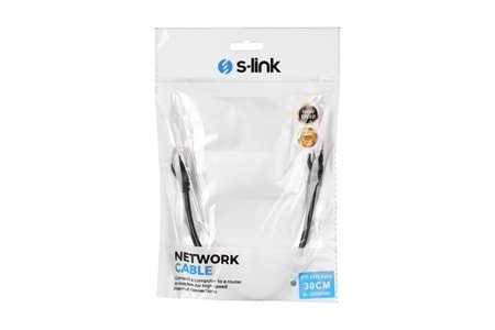 S-LINK SL-CAT6030BK CAT6 Patch 30CM Kablo (Siyah)