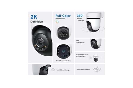 TP-LINK Tapo TC41 (C510W), 2K QHD, Yatay Dikey Dış Mekan, IP66, WiFi, Renkli Gece Görüşü, İki Yönlü Ses Güvenlik Kamerası