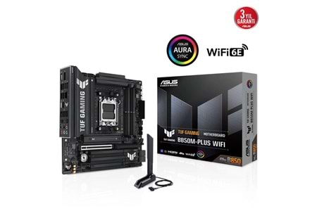 ASUS TUF GAMING B850M-PLUS WIFI, 4xDDR5, 3x M.2, HDMI, DP, Type-C, Wi-Fi 6E, Bluetooth v5.3, AM5 Soket GAMING Anakart