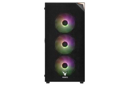VENTO VG3400S Mid Tower, Siyah, Temperli Cam, RGB, ATX GAMING KASA (PSU YOK)