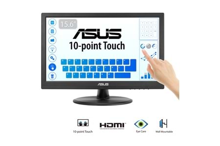 ASUS VT168HR 15.6" 5ms, 60Hz, Dokunmatik, HDMI, D-Sub, Düşük Mavi Işık, FreeSync, TN Panel Monitör