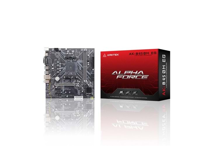 ARKTEK ALPHA FORCE, AK-B450M EG, 2xDDR4, M.2, D-SUB, DVI, HDMI, AM4 Soket Anakart