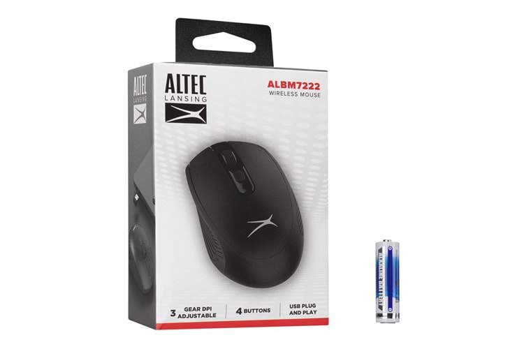 Altec Lansing ALBM7222, Siyah, 2.4GHz USB, 1200DPI, Kablosuz Optik Mouse