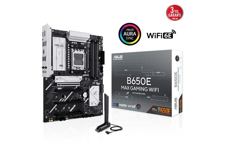 ASUS B650E MAX GAMING WIFI, 4xDDR5, 3xM.2, DP, HDMI, Type-C, Wi-Fi 6E, Bluetooth v5.3, AM5 Soket Gaming Anakart