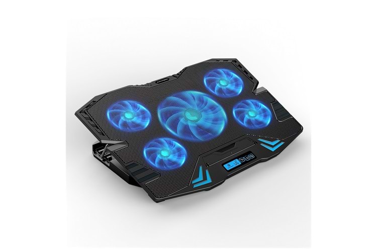 DEXIM DNA003, 5ad Fan, 10"-17" Notebook Soğutucu, 5 Kademeli Stand, 5 Farklı Program, Ayarlanabilir Hız, Mavi Ledli (Siyah)
