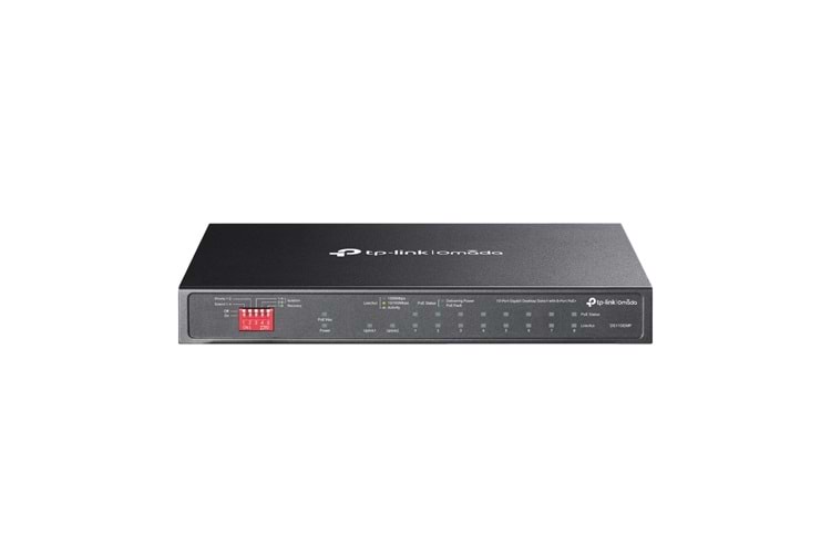 OMADA DS110GMP, 10 Port Gigabit, 8 Port Gigabit PoE+, 123W, 1 Port Combo Gigabit SFP, Yönetilemez, Metal Kasa Masaüstü Sessiz Switch