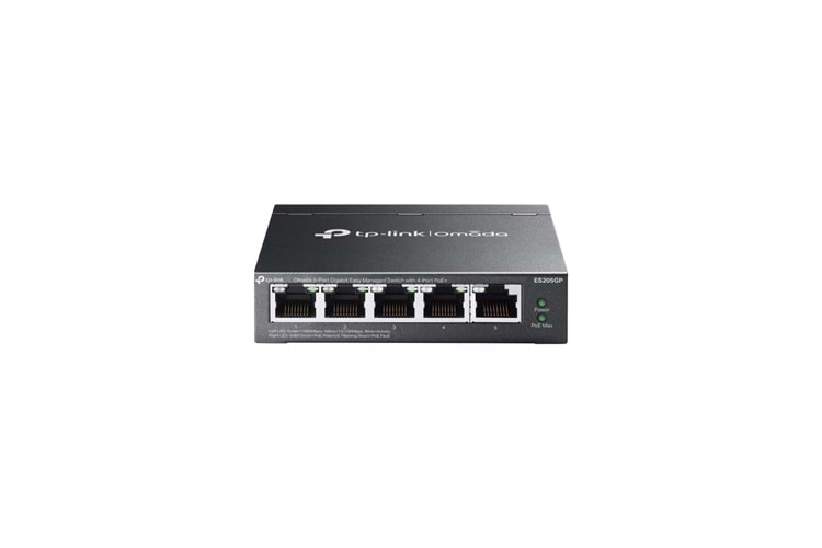 OMADA ES205GP, 5 Port Gigabit, 4 Port Gigabit PoE+, 65W, Yönetilebilir, Metal Kasa Masaüstü/Vesa Switch