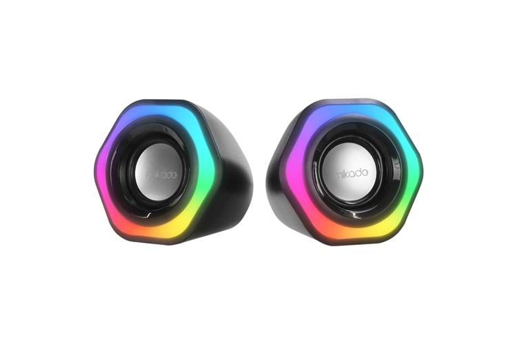 MIKADO MD-176, 6W, 1+1, Masaüstü, RGB Aydınlatma, USB, Siyah Kasa, Speaker