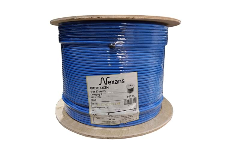 NEXANS NEX1611TB5, MAVİ, CAT6, 500M, 23AWG (0,58mm), UTP, %100 Bakır, LSZH Halogen Free, Makara, Kablo