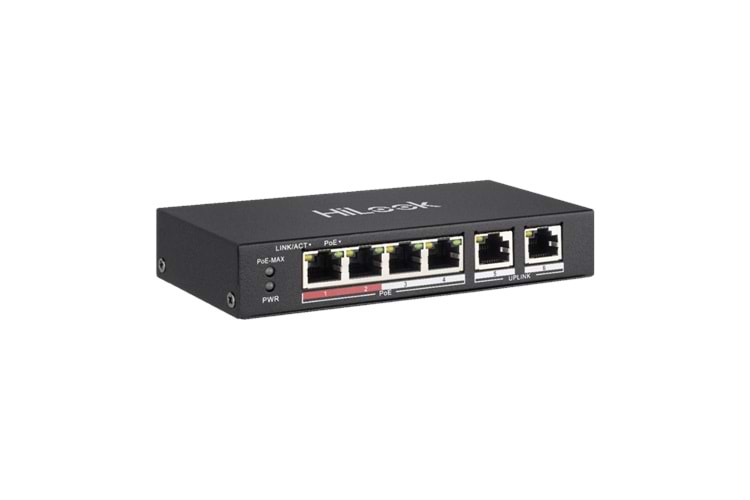 HILOOK NS-0106P-35(B), 4 Port, Megabit, PoE 60W, 2 Port Megabit Uplink, Long Range 250Metre, Yönetilemez, Masaüstü Switch