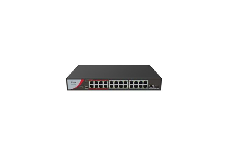 HILOOK NS-0326P-230(B), 24Port, Megabit, PoE 230W, 1 Port GigaBit Lan, 1 Port GigaBit SFP, Long Range 250Metre, Yönetilemez, Masaüstü Switch