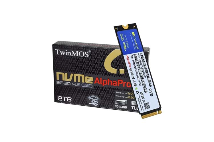 TwinMOS NVMe2TB2280AP, AlphaPro, 2TB, 3600-3250Mb/s, Gen3, NVMe PCIe M.2 2280, SSD, TLC, 3DNAND