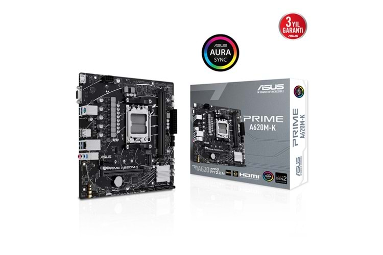 ASUS PRIME A620M-K, 2xDDR5, 1x M.2, D-SUB, HDMI, AM5 Soket Anakart