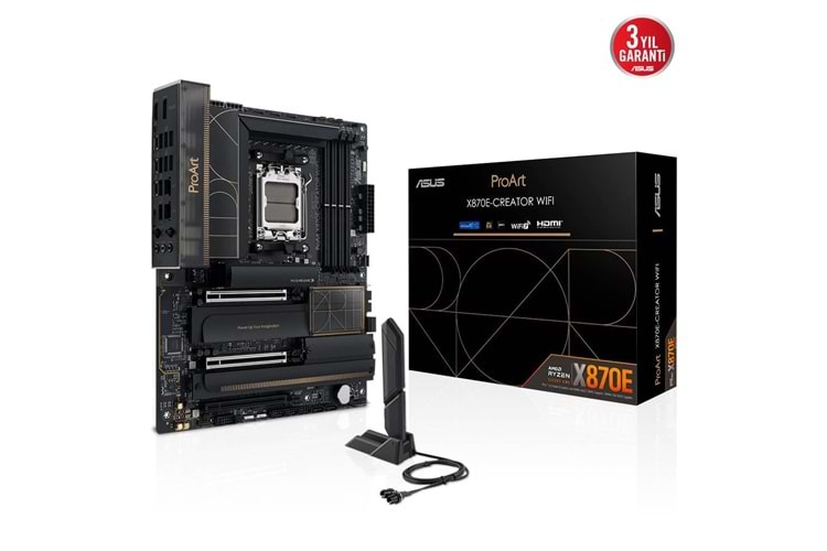 ASUS PROART X870E-CREATOR WIFI, 4xDDR5, 4xM.2, HDMI, DP, Type-C, PCIe 5.0, Wi-Fi 7, Bluetooth v5.4, AM5 Soket GAMING Anakart