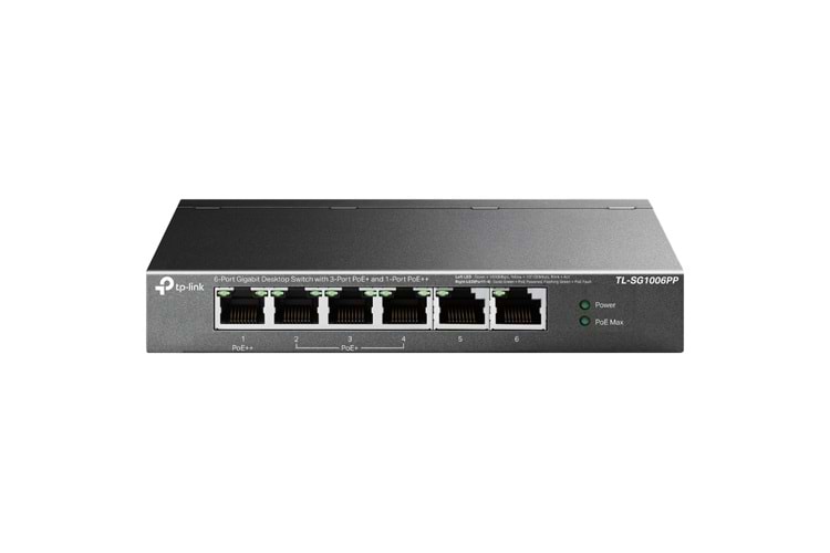 TP-LINK TL-SG1006PP, 6 Port, GigaBit, 4 Port PoE 64W, Yönetilemez, Metal Kasa, Masaüstü Switch