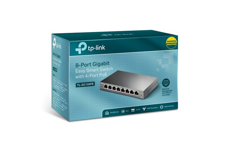 TP-LINK TL-SG108PE, 8 Port, GigaBit, 4 Port PoE 64W, Easy Smart, Yönetilebilir, Metal Kasa, Masaüstü Switch