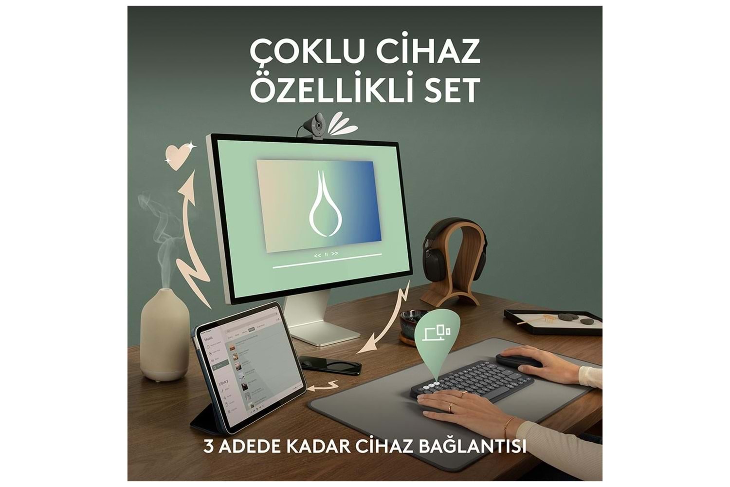 LOGITECH Pebble 2 Combo, Rose, 920-012247, Bluetooth, Türkçe, Q, Multimedya, Mini Klavye Mouse Set