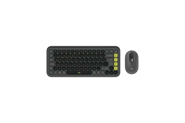 LOGITECH POP ICON COMBO, Siyah-Yeşil, 920-013075, Kablosuz, Türkçe Q, Klavye Mouse Set