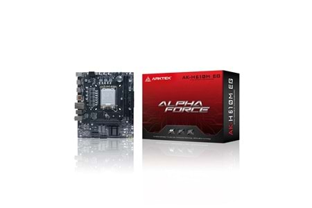 ARKTEK ALPHA FORCE, AK-H610M EG VS, 2xDDR4, M.2, 2x HDMI, DP, 12-13.14.Nesil, LGA1700 Soket, Anakart