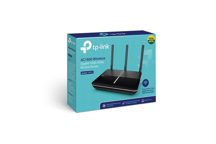 TP-LINK ARCHER VR600, AC1600, 4 Port GigaBit, Dual Band Wifi, 1600Mbps, 3xAnten, 3G-4G USB Desteği, VDSL2, ADSL2+ MODEM