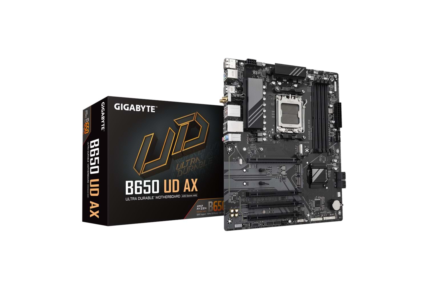 GIGABYTE B650 UD AX, 4xDDR5, 3xM.2, DP, HDMI, Type-C, Wi-Fi 6E, Bluetooth v5.3, AM5 Soket GAMING Anakart