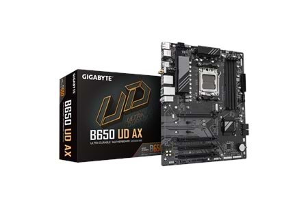 GIGABYTE B650 UD AX, 4xDDR5, 3xM.2, DP, HDMI, Type-C, Wi-Fi 6E, Bluetooth v5.3, AM5 Soket GAMING Anakart