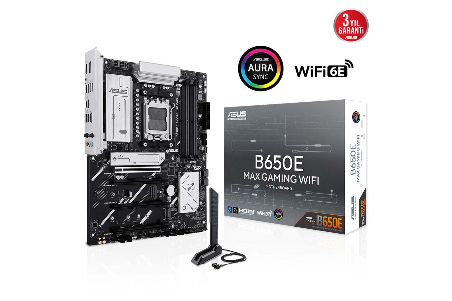 ASUS B650E MAX GAMING WIFI, 4xDDR5, 3xM.2, DP, HDMI, Type-C, Wi-Fi 6E, Bluetooth v5.3, AM5 Soket Gaming Anakart