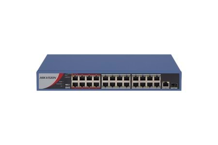 HIKVISION DS-3E0326P-E/M(B), 24 Port, MegaBit, PoE 250W, 1 Port GigaBit Uplink, 1 Port GigaBit SFP, Yönetilemez, Rack Mount Switch