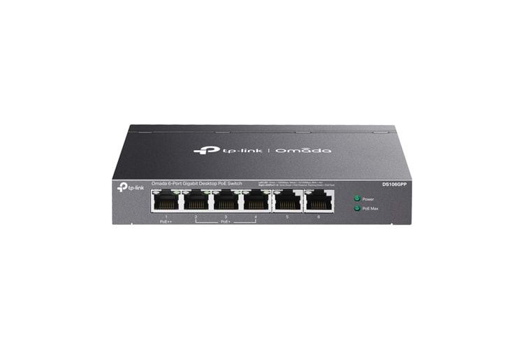 OMADA DS106GPP, 6 Port Gigabit, 3 Port Gigabit PoE+, 64W, 1 Port Gigabit PoE++, Yönetilemez, Metal Kasa Masaüstü Sessiz Switch