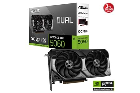 ASUS DUAL-RTX5060-O8G, 8Gb, 128Bit, GDDR7, 1xHDMI, 3xDP GAMING Ekran Kartı