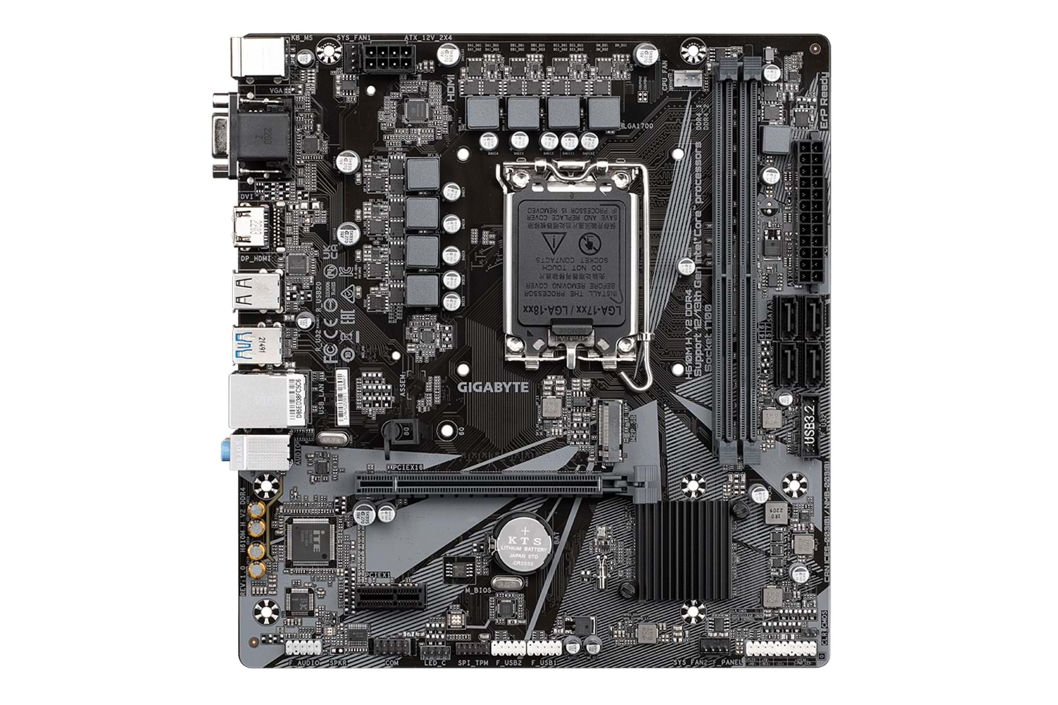 GIGABYTE H610M H V2 DDR4, rev1.0, 3200Mhz. 2xDDR4, M.2, D-SUB, HDMI, 12-13.14.Nesil, LGA1700 Soket, Anakart