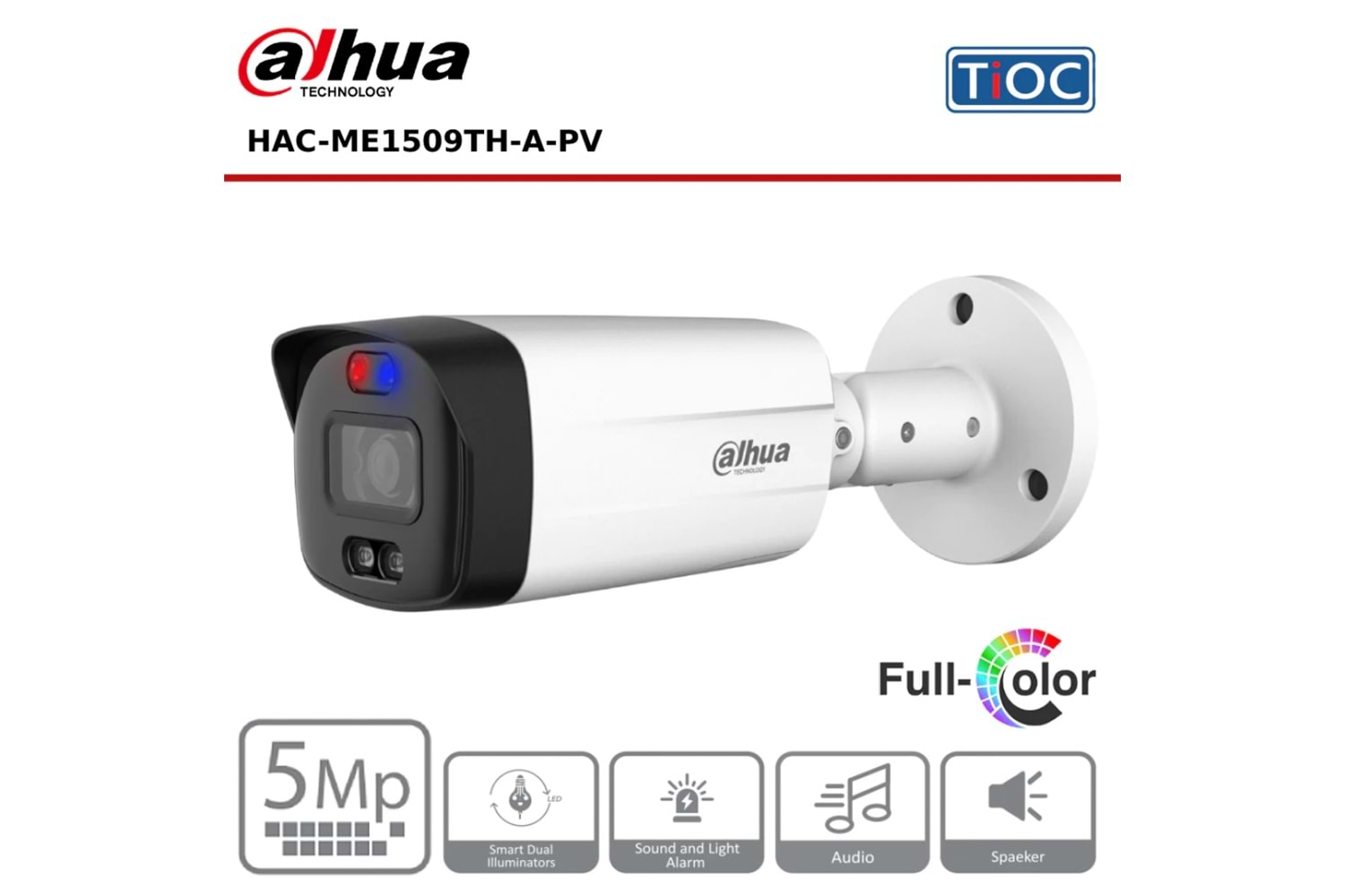 DAHUA HAC-ME1509TH-A-PV, 5Mpix, 3.6mm Lens, 40 Mt Gece Görüşü, Full Color, 4 IN 1, Dahili Mikrofon, IP67, Metal Kasa, Bullet Kamera