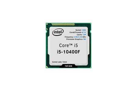 INTEL i5-10400F 6 Core, 2.9Ghz, 12Mb, 65W, LGA1200, 10.Nesil, TRAY, (Dahili Grafik YOK, Fan YOK)