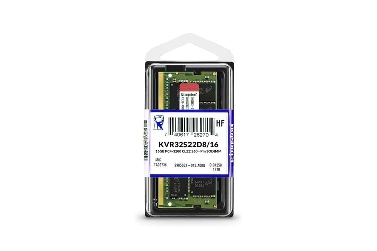 KINGSTON KVR32S22D8/16, 16Gb, 3200Mhz, DDR4, Sodimm Notebook RAM, 1,2V, CL22