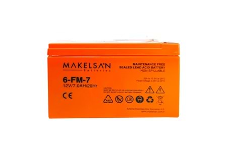 MAKELSAN 12V 7Ah, Bakımsız, Kuru Akü. UPS için Uygundur.