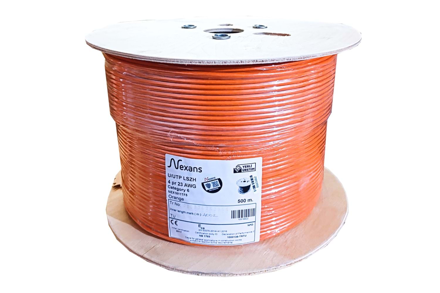 NEXANS NEX1611TF5, TURUNCU, CAT6, 500M, 23AWG (0,58mm), UTP, %100 Bakır, LSZH Halogen Free, Makara, Kablo