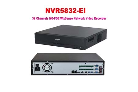 DAHUA NVR5832-EI, 32Kanal, 32Mpix, H265+, 8 HDD Desteği, 1080P Kayıt, 384Mbps Bant Genişliği, 2 Port GigaBit Lan, RAID 0/15/6/10, NVR