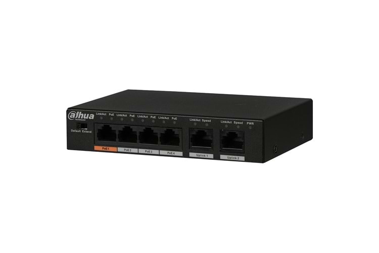 DAHUA PFS3006-4ET-60-V2, 4 Port, Megabit, PoE 60W, 2 Port Uplink, Yönetilemez, Masaüstü Switch