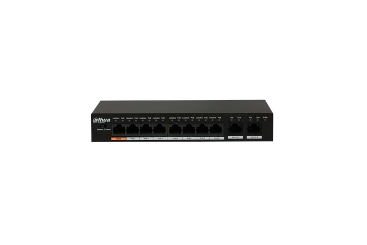 DAHUA PFS3010-8ET-96, 8 Port, MegaBit, PoE 96W, 2 Port GigaBit Uplink, Yönetilemez, Masaüstü Switch