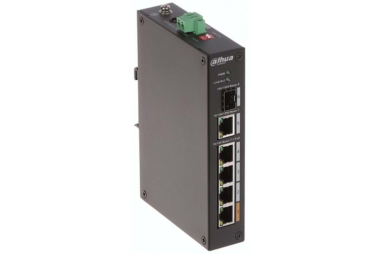 DAHUA PFS3106-4ET-60-V2, 4 Port, Megabit, PoE 60W, 1 Port Gigabit Uplink, 1 Port Gigabit SFP, Yönetilemez, Masaüstü Switch