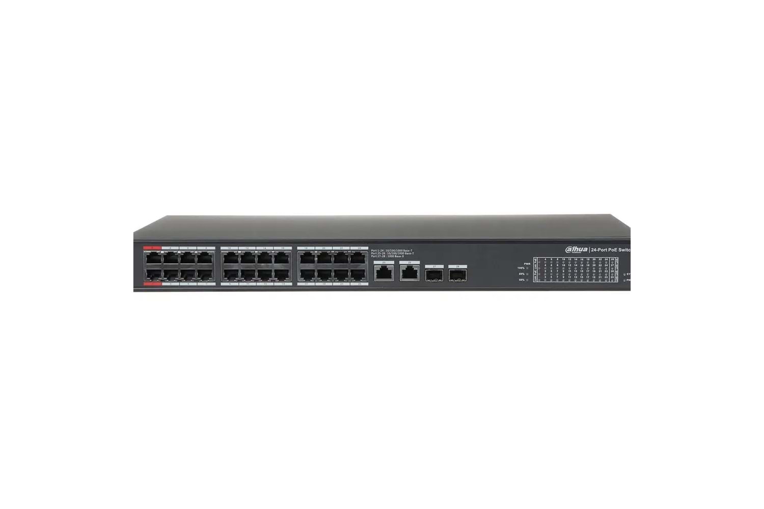 DAHUA PFS3228-24GT-360, 24 Port, GigaBit, PoE 360W, 2 Port GigaBit Uplink, 2 Port GigaBit Combo SFP, Rack Mount Switch