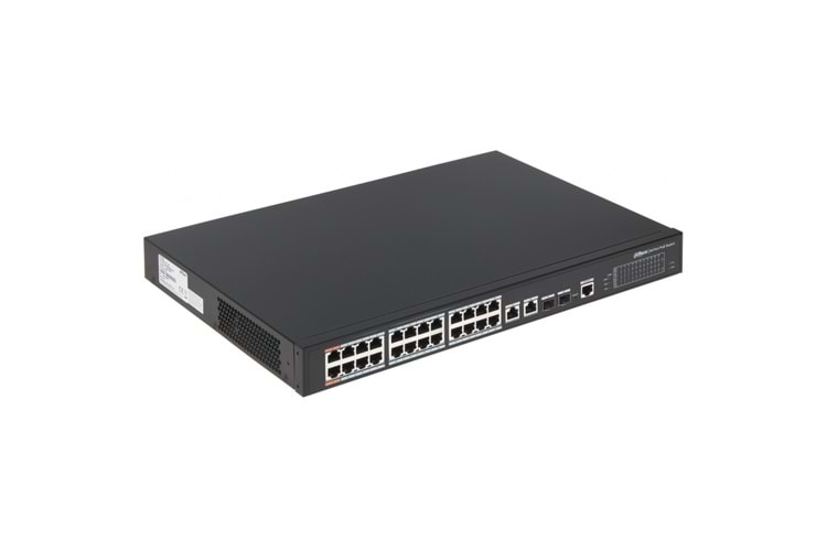 DAHUA PFS4226-24ET-240-V3, 24 Port, MegaBit, PoE 240W, 2 Port GigaBit Uplink, 2 Port GigaBit Combo SFP, Yönetilebilir, Rack Mount Switch