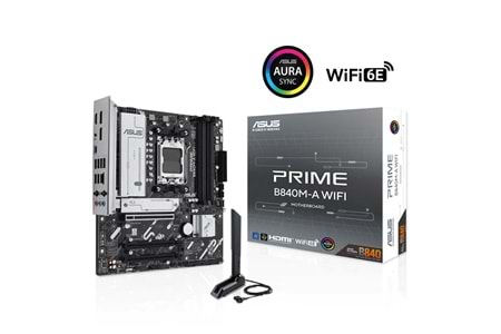 ASUS PRIME B840M-A WIFI, 4xDDR5, 3x M.2, HDMI, 2x DP, Type-C, WI-FI 6E, Bluetooth 5.3, AM5 Soket GAMING Anakart