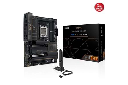 ASUS PROART X870E-CREATOR WIFI, 4xDDR5, 4xM.2, HDMI, DP, Type-C, PCIe 5.0, Wi-Fi 7, Bluetooth v5.4, AM5 Soket GAMING Anakart