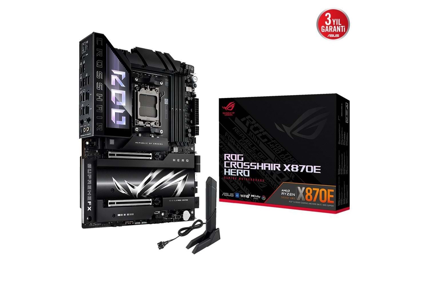 ASUS ROG CROSSHAIR X870E HERO, 4xDDR5, 5xM.2, HDMI, DP, Type-C, PCIe 5.0, 2xWi-Fi 7, Bluetooth v5.4, AM5 Soket GAMING Anakart