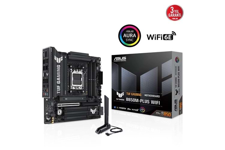ASUS TUF GAMING B850M-PLUS WIFI, 4xDDR5, 3x M.2, HDMI, DP, Type-C, Wi-Fi 6E, Bluetooth v5.3, AM5 Soket GAMING Anakart