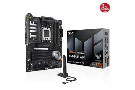 ASUS TUF GAMING X870-PLUS WIFI, 4xDDR5, 4xM.2, HDMI, DP, Type-C, Wi-Fi 7, Bluetooth v5.4, AM5 Soket GAMING Anakart
