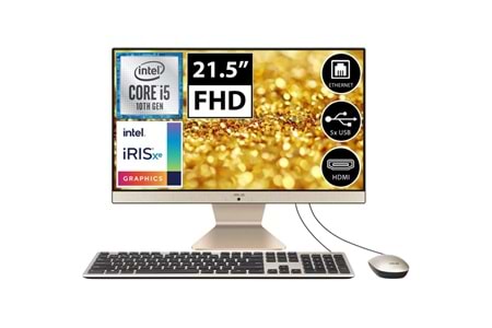 ASUS V222FAK-BA025M, i5-10210U, 21,5" FHD Ekran, 8Gb DDR4 Ram, 256Gb SSD, Wi-Fi 5, Type-A, Paylaşımlı Ekran Kartı, Free Dos, All In One PC, (Gold/Siyah)