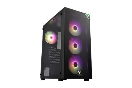 VENTO VG3400S Mid Tower, Siyah, Temperli Cam, RGB, ATX GAMING KASA (PSU YOK)